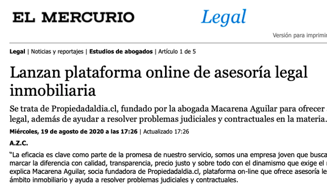 El Mercurio legal – Lanzan plataforma online de asesoría legal inmobiliaria