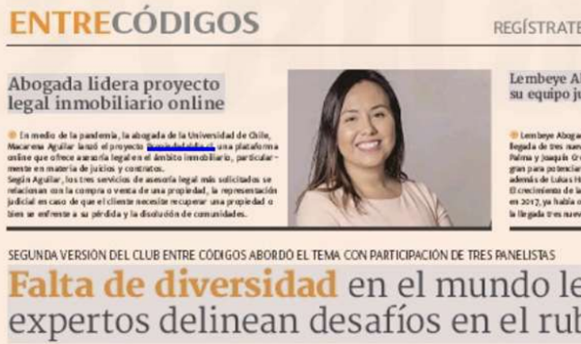 Entre Códigos – Diario Financiero – Abogada lidera proyecto legal inmobiliaria online